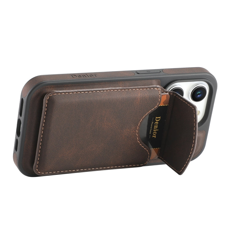 For iPhone 16 Denior D19 Skin Feel MagSafe Detachable Card Slot Phone Case(Brown) - iPhone 16 Cases by Denior | Online Shopping South Africa | PMC Jewellery | Buy Now Pay Later Mobicred