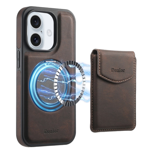 For iPhone 16 Plus Denior D20 Skin Feel MagSafe Holder Detachable Card Slot Phone Case(Brown) - iPhone 16 Plus Cases by Denior | Online Shopping South Africa | PMC Jewellery | Buy Now Pay Later Mobicred