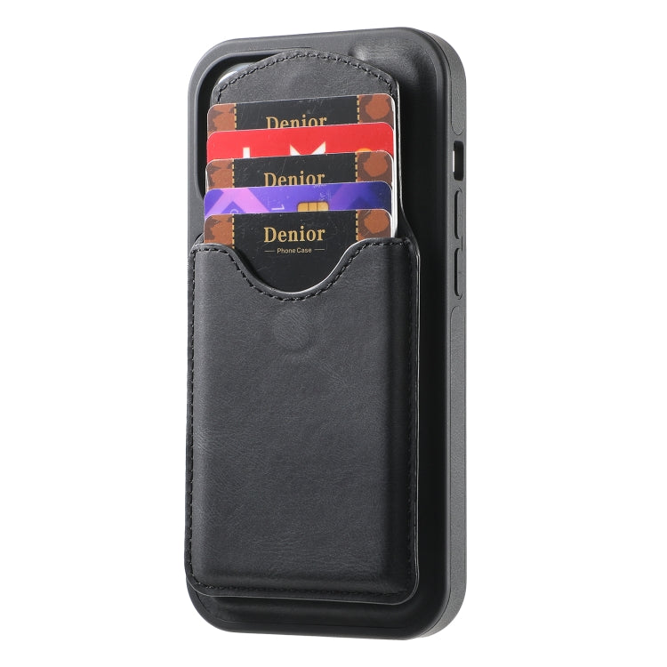 For iPhone 16 Plus Denior D20 Skin Feel MagSafe Holder Detachable Card Slot Phone Case(Black) - iPhone 16 Plus Cases by Denior | Online Shopping South Africa | PMC Jewellery | Buy Now Pay Later Mobicred