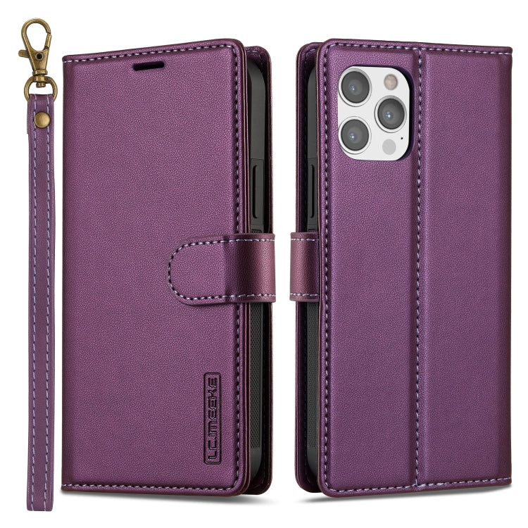 For iPhone 12 / 12 Pro LC.IMEEKE L2 Series Detachable Magsafe PU Phone Case with Lanyard(Purple) - iPhone 12 / 12 Pro Cases by LC.IMEEKE | Online Shopping South Africa | PMC Jewellery | Buy Now Pay Later Mobicred