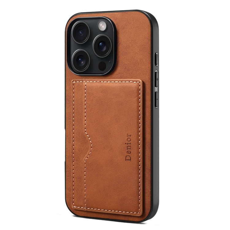 For iPhone 16 Pro Denior D08 PU Single Card Slot Holder Phone Case(Brown) - iPhone 16 Pro Cases by Denior | Online Shopping South Africa | PMC Jewellery | Buy Now Pay Later Mobicred