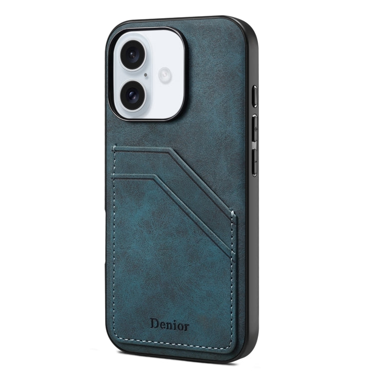 For iPhone 16 Denior D09 PU Dual Card Slot Back Cover Phone Case(Blue) - iPhone 16 Cases by Denior | Online Shopping South Africa | PMC Jewellery | Buy Now Pay Later Mobicred