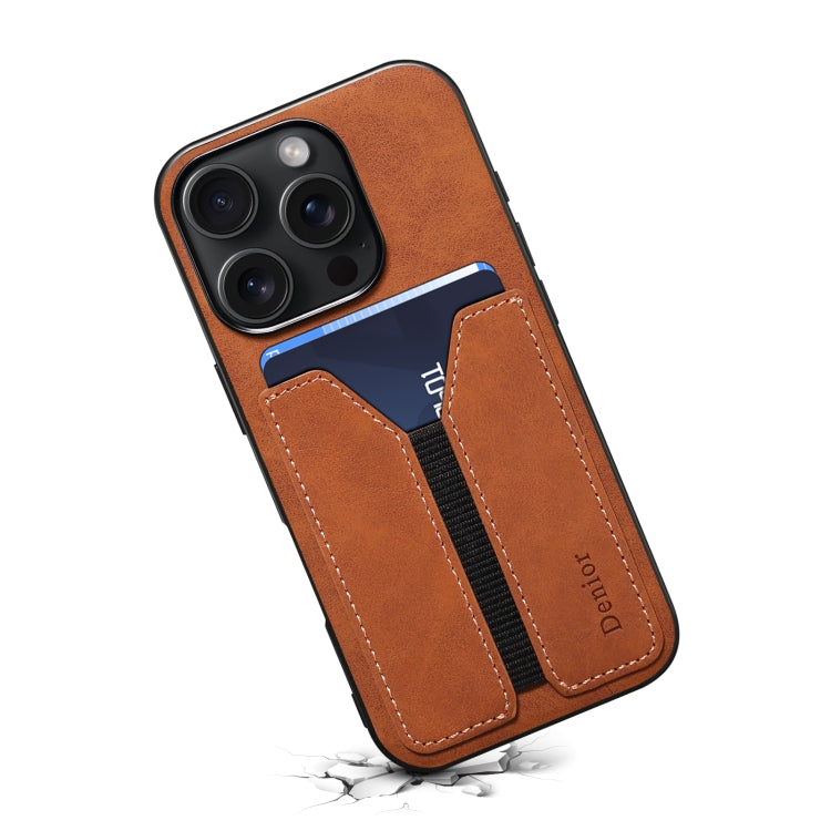 For iPhone 16 Pro Max Denior D07 DV Elastic Card Slot PU Back Cover Phone Case(Brown) - iPhone 16 Pro Max Cases by Denior | Online Shopping South Africa | PMC Jewellery | Buy Now Pay Later Mobicred