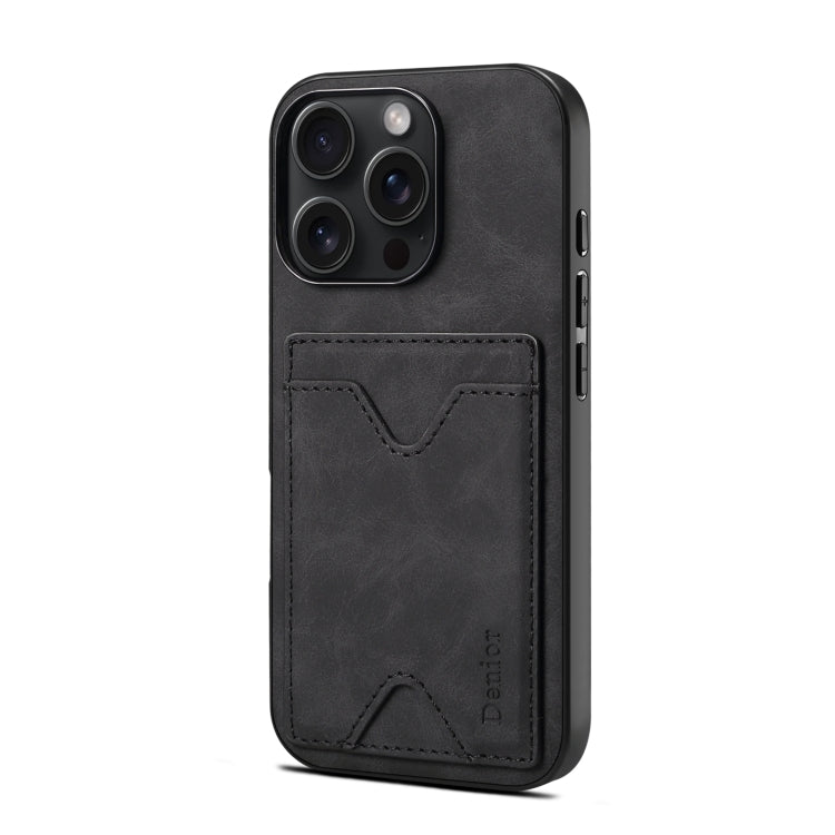 For iPhone 16 Plus Denior D06 PU Back Cover Card Slot Holder Phone Case(Black) - iPhone 16 Plus Cases by Denior | Online Shopping South Africa | PMC Jewellery | Buy Now Pay Later Mobicred