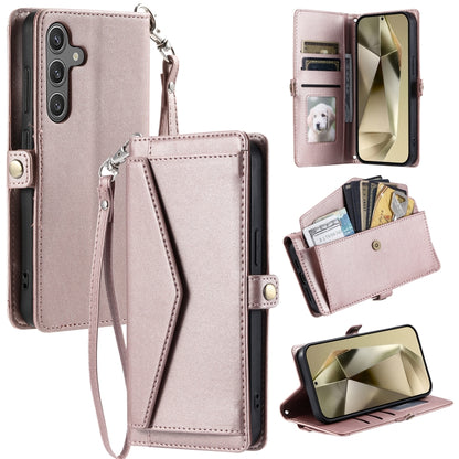 For Samsung Galaxy S25 5G Wallet Multi-card Slot Leather Phone Case with Lanyard(Rose Gold) - Galaxy S25 5G Cases by PMC Jewellery | Online Shopping South Africa | PMC Jewellery | Buy Now Pay Later Mobicred