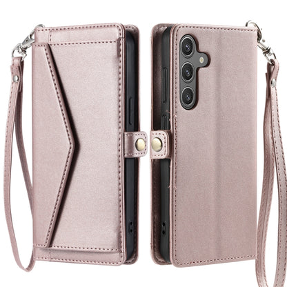 For Samsung Galaxy S25 5G Wallet Multi-card Slot Leather Phone Case with Lanyard(Rose Gold) - Galaxy S25 5G Cases by PMC Jewellery | Online Shopping South Africa | PMC Jewellery | Buy Now Pay Later Mobicred