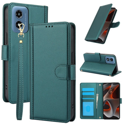 For Motorola Moto G Play 2024 Skin Feel Pure Color Card Slots Leather Phone Case with Dual Lanyard(Green) - Motorola Cases by PMC Jewellery | Online Shopping South Africa | PMC Jewellery | Buy Now Pay Later Mobicred