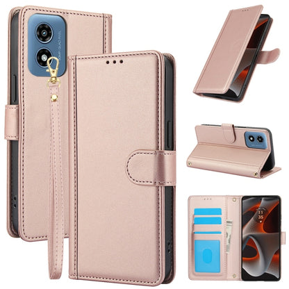 For Motorola Moto G Play 2024 Skin Feel Pure Color Card Slots Leather Phone Case with Dual Lanyard(Rose Gold) - Motorola Cases by PMC Jewellery | Online Shopping South Africa | PMC Jewellery | Buy Now Pay Later Mobicred