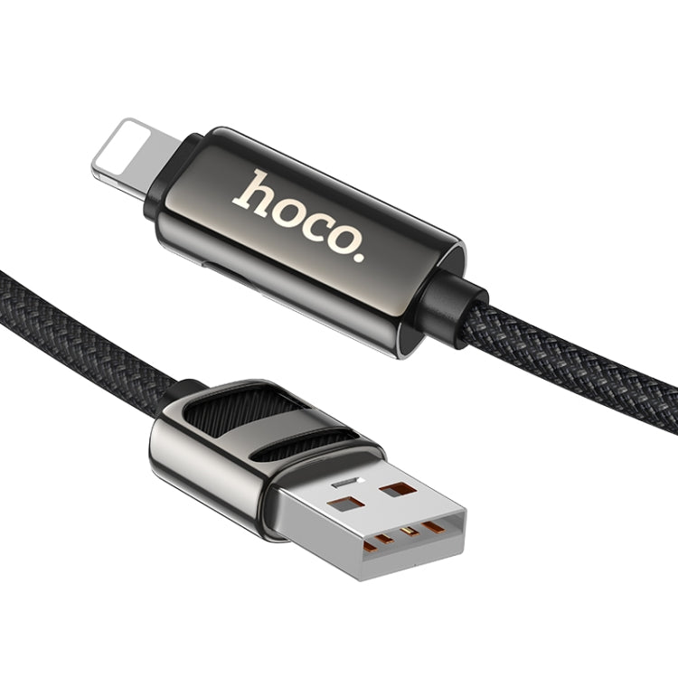 hoco U137 USB to 8 Pin Line 2.4A Charging Data Cable with Display, Length:1.2m(Black) - Normal Style Cable by hoco | Online Shopping South Africa | PMC Jewellery | Buy Now Pay Later Mobicred