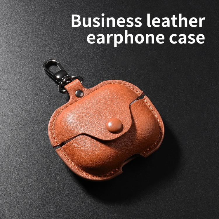 For Samsung Galaxy Buds 3 Business Leather Bluetooth Earphone Protective Case with Hook(Black) - Samsung Earphone Case by PMC Jewellery | Online Shopping South Africa | PMC Jewellery | Buy Now Pay Later Mobicred