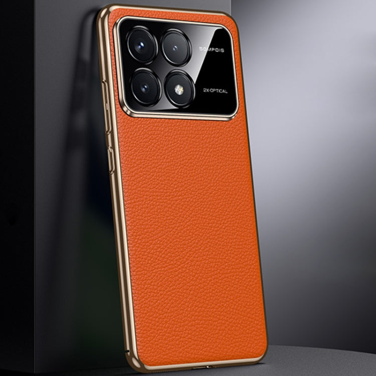 For Redmi K70 / K70 Pro First Layer Cowhide Leather Electroplated PC Phone Case(Orange) - K70 Cases by PMC Jewellery | Online Shopping South Africa | PMC Jewellery | Buy Now Pay Later Mobicred