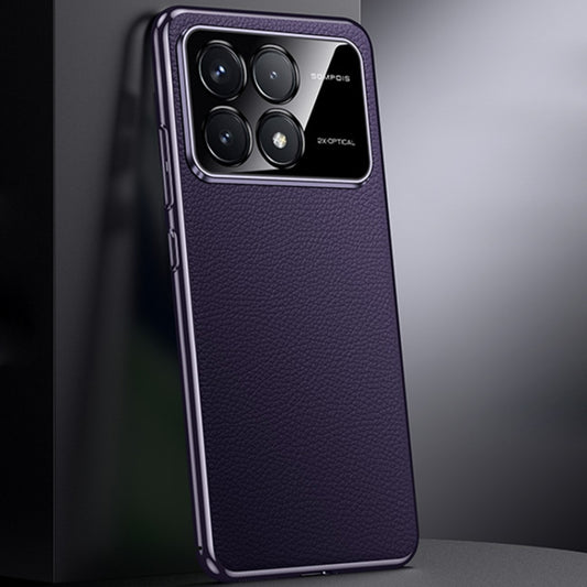 For Redmi K70 / K70 Pro First Layer Cowhide Leather Electroplated PC Phone Case(Dark Purple) - K70 Cases by PMC Jewellery | Online Shopping South Africa | PMC Jewellery | Buy Now Pay Later Mobicred