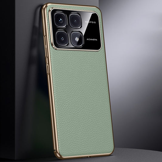 For Redmi K70 Ultra First Layer Cowhide Leather Electroplated PC Phone Case(Green) - Xiaomi Cases by PMC Jewellery | Online Shopping South Africa | PMC Jewellery | Buy Now Pay Later Mobicred