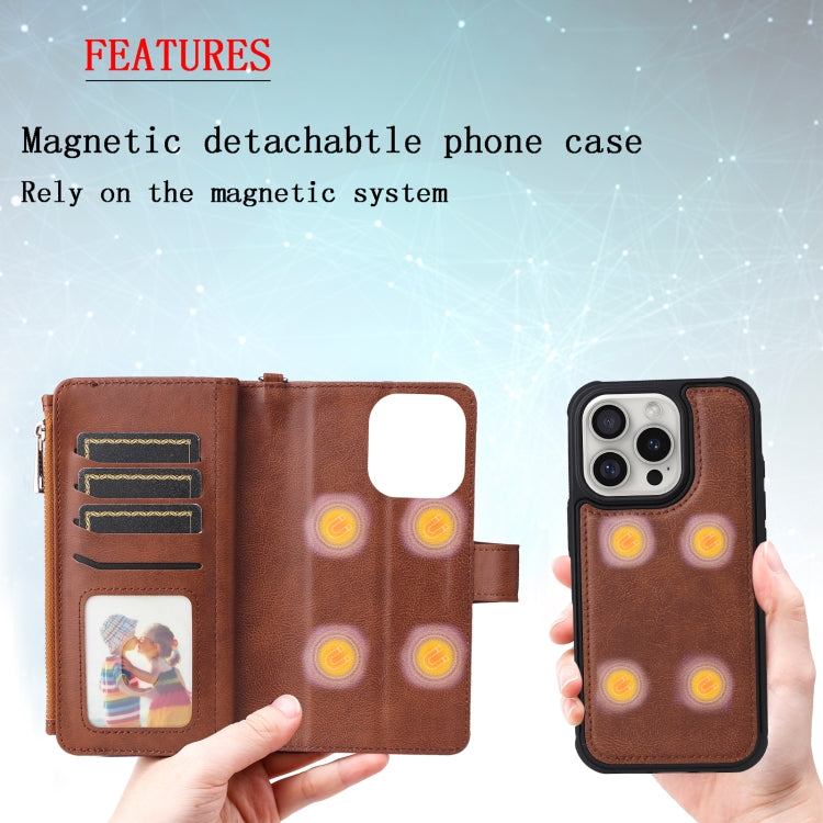 For iPhone 16 Pro Solid Color 2 in 1 Zipper Shockproof Phone Case(Brown) - iPhone 16 Pro Cases by PMC Jewellery | Online Shopping South Africa | PMC Jewellery | Buy Now Pay Later Mobicred