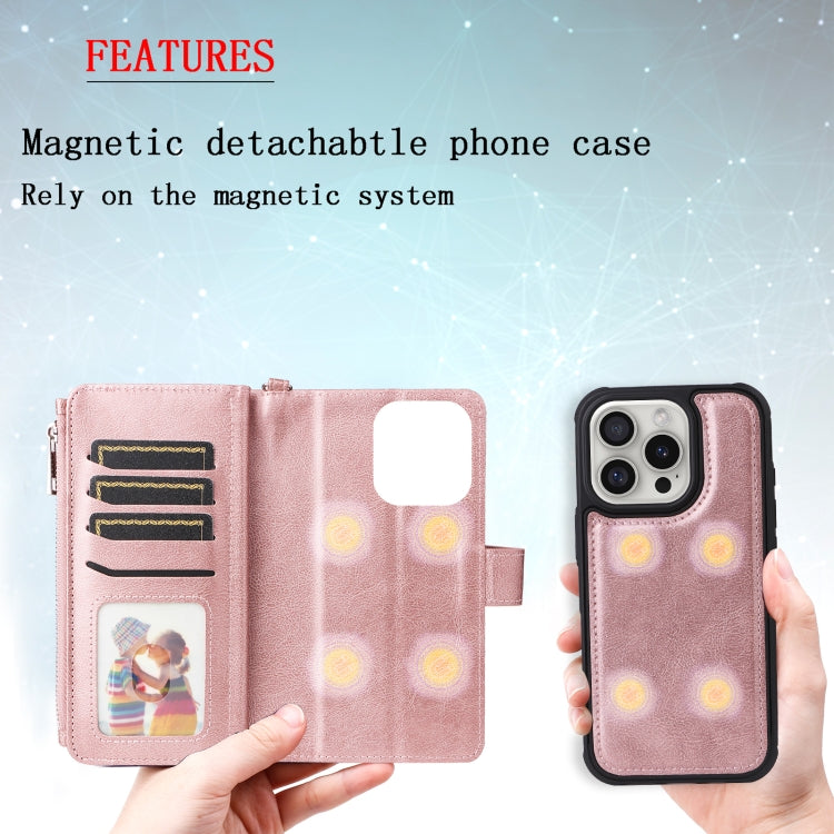 For iPhone 16 Pro Solid Color 2 in 1 Zipper Shockproof Phone Case(Rose Gold) - iPhone 16 Pro Cases by PMC Jewellery | Online Shopping South Africa | PMC Jewellery | Buy Now Pay Later Mobicred