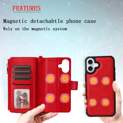 For iPhone 16 Plus Solid Color 2 in 1 Zipper Shockproof Phone Case(Red) - iPhone 16 Plus Cases by PMC Jewellery | Online Shopping South Africa | PMC Jewellery | Buy Now Pay Later Mobicred