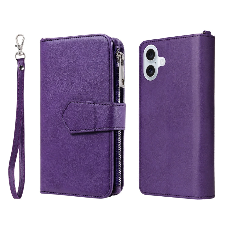 For iPhone 16 Plus Solid Color 2 in 1 Zipper Shockproof Phone Case(Purple) - iPhone 16 Plus Cases by PMC Jewellery | Online Shopping South Africa | PMC Jewellery | Buy Now Pay Later Mobicred