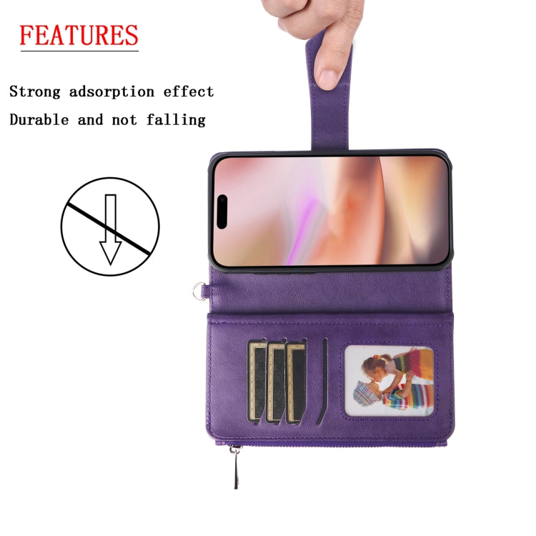 For iPhone 16 Plus Solid Color 2 in 1 Zipper Shockproof Phone Case(Purple) - iPhone 16 Plus Cases by PMC Jewellery | Online Shopping South Africa | PMC Jewellery | Buy Now Pay Later Mobicred