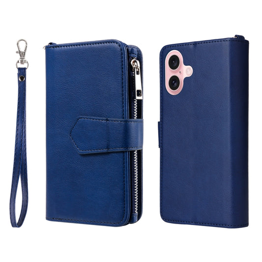 For iPhone 16 Solid Color 2 in 1 Zipper Shockproof Phone Case(Blue) - iPhone 16 Cases by PMC Jewellery | Online Shopping South Africa | PMC Jewellery | Buy Now Pay Later Mobicred