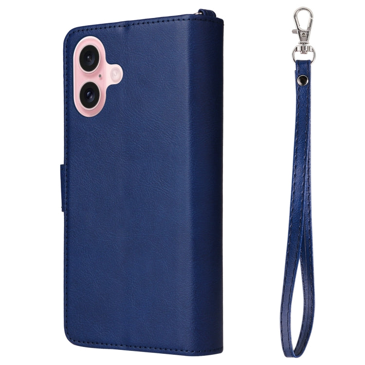 For iPhone 16 Solid Color 2 in 1 Zipper Shockproof Phone Case(Blue) - iPhone 16 Cases by PMC Jewellery | Online Shopping South Africa | PMC Jewellery | Buy Now Pay Later Mobicred