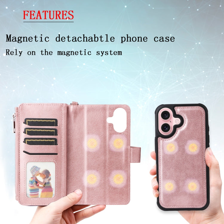 For iPhone 16 Solid Color 2 in 1 Zipper Shockproof Phone Case(Rose Gold) - iPhone 16 Cases by PMC Jewellery | Online Shopping South Africa | PMC Jewellery | Buy Now Pay Later Mobicred