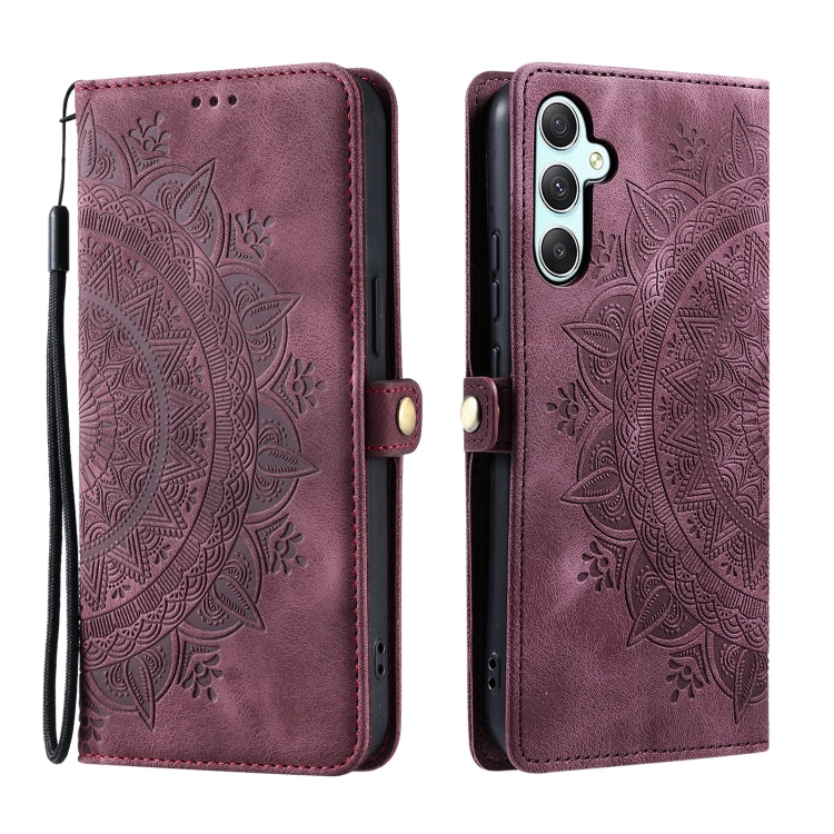 For Samsung Galaxy S25 5G Skin Feel Totem Embossed Leather Phone Case(Wine Red) - Galaxy S25 5G Cases by PMC Jewellery | Online Shopping South Africa | PMC Jewellery | Buy Now Pay Later Mobicred