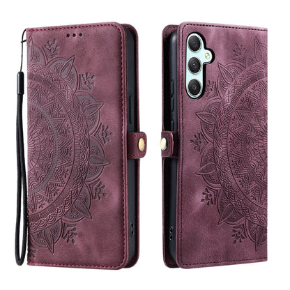 For Samsung Galaxy S25+ 5G Skin Feel Totem Embossed Leather Phone Case(Wine Red) - Galaxy S25+ 5G Cases by PMC Jewellery | Online Shopping South Africa | PMC Jewellery | Buy Now Pay Later Mobicred