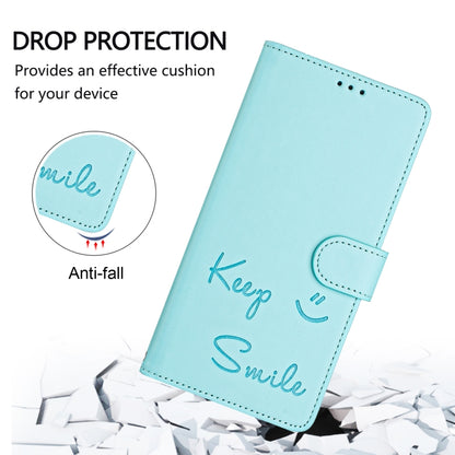 For Samsung Galaxy S25 5G Smile Embossing RFID Leather Phone Case(Mint Green) - Galaxy S25 5G Cases by PMC Jewellery | Online Shopping South Africa | PMC Jewellery | Buy Now Pay Later Mobicred