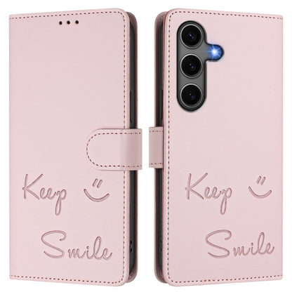 For Samsung Galaxy S25+ 5G Smile Embossing RFID Leather Phone Case(Pink) - Galaxy S25+ 5G Cases by PMC Jewellery | Online Shopping South Africa | PMC Jewellery | Buy Now Pay Later Mobicred