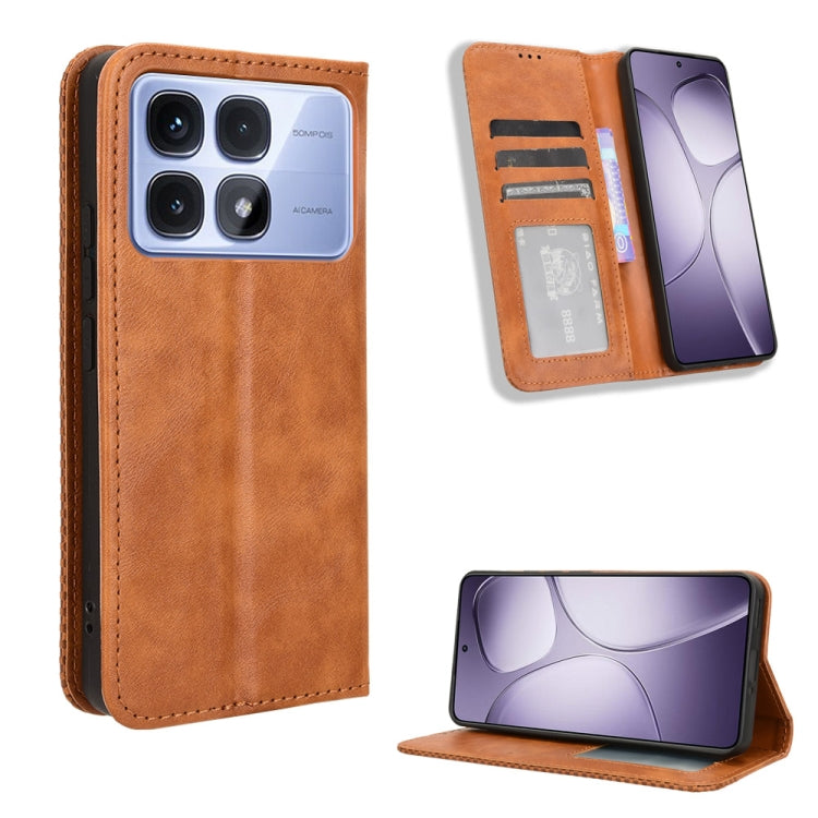 For Redmi K70 Ultra Magnetic Buckle Retro Texture Leather Phone Case(Brown) - Xiaomi Cases by PMC Jewellery | Online Shopping South Africa | PMC Jewellery | Buy Now Pay Later Mobicred