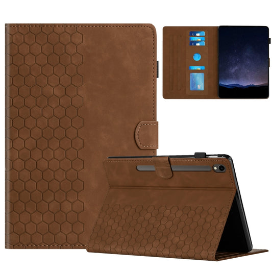 For Samsung Galaxy Tab S9 / S9 FE Honeycomb Embossed Leather Smart Tablet Case(Brown) - Galaxy Tab S9 Cases by PMC Jewellery | Online Shopping South Africa | PMC Jewellery | Buy Now Pay Later Mobicred