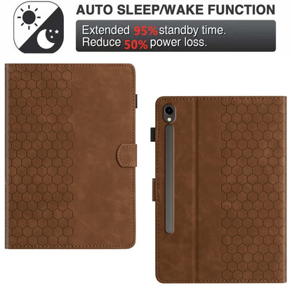 For Samsung Galaxy Tab S9 / S9 FE Honeycomb Embossed Leather Smart Tablet Case(Brown) - Galaxy Tab S9 Cases by PMC Jewellery | Online Shopping South Africa | PMC Jewellery | Buy Now Pay Later Mobicred