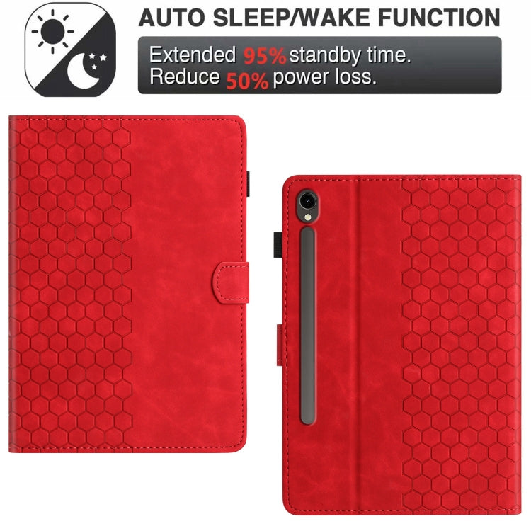 For Samsung Galaxy Tab S9 / S9 FE Honeycomb Embossed Leather Smart Tablet Case(Red) - Galaxy Tab S9 Cases by PMC Jewellery | Online Shopping South Africa | PMC Jewellery | Buy Now Pay Later Mobicred