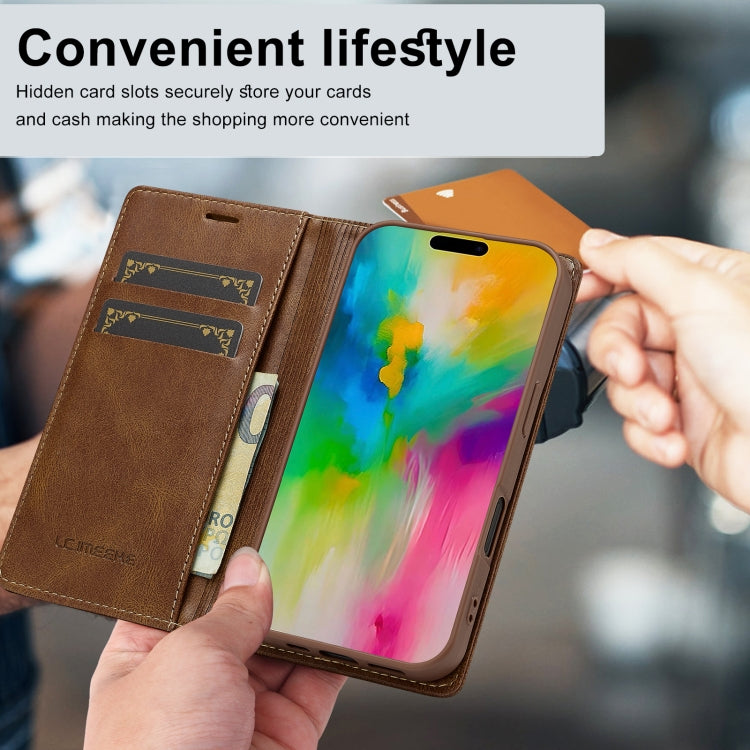 For iPhone 16 Plus LC.IMEEKE RFID Anti-theft Leather Phone Case(Brown) - iPhone 16 Plus Cases by LC.IMEEKE | Online Shopping South Africa | PMC Jewellery | Buy Now Pay Later Mobicred