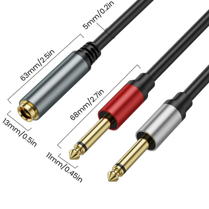 0.3m 6.35mm TRS Stereo Female to 2 x 6.35mm TS Male Mono Audio Adapter Cable(Black) - Video & Audio Cable by PMC Jewellery | Online Shopping South Africa | PMC Jewellery | Buy Now Pay Later Mobicred