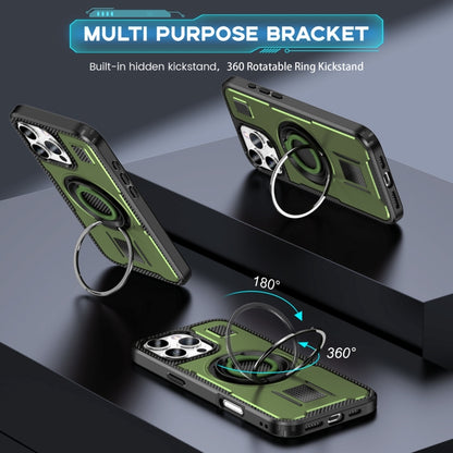 For iPhone 16 Pro Ring Holder Carbon Fiber PC Hybrid TPU Phone Case(Army Green) - iPhone 16 Pro Cases by PMC Jewellery | Online Shopping South Africa | PMC Jewellery | Buy Now Pay Later Mobicred