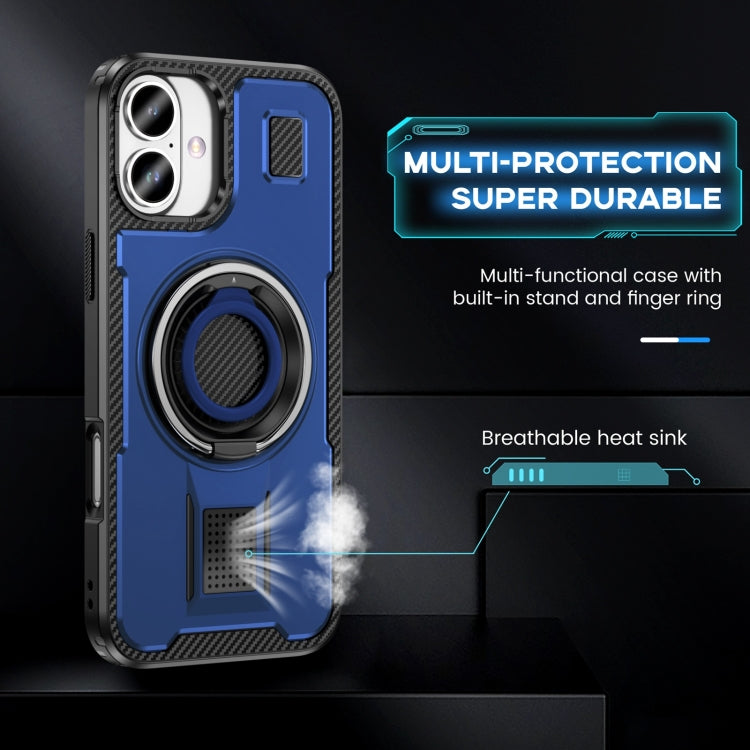 For iPhone 16 Ring Holder Carbon Fiber PC Hybrid TPU Phone Case(Blue) - iPhone 16 Cases by PMC Jewellery | Online Shopping South Africa | PMC Jewellery | Buy Now Pay Later Mobicred