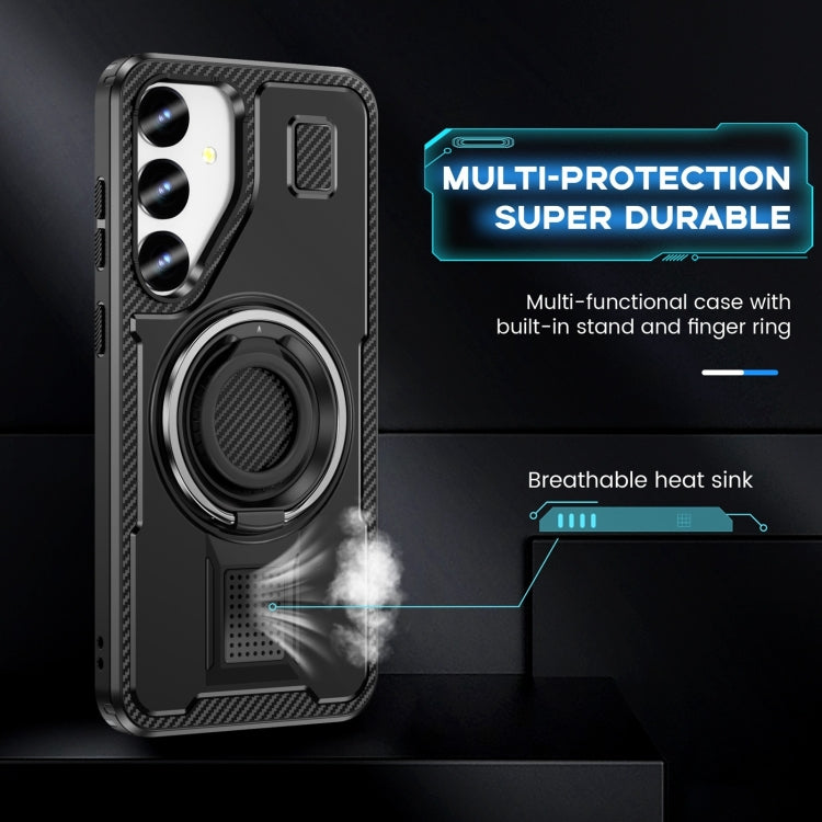 For Samsung Galaxy S25 5G Ring Holder Carbon Fiber PC Hybrid TPU Phone Case(Black) - Galaxy S25 5G Cases by PMC Jewellery | Online Shopping South Africa | PMC Jewellery | Buy Now Pay Later Mobicred