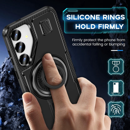 For Samsung Galaxy S25 5G Ring Holder Carbon Fiber PC Hybrid TPU Phone Case(Black) - Galaxy S25 5G Cases by PMC Jewellery | Online Shopping South Africa | PMC Jewellery | Buy Now Pay Later Mobicred