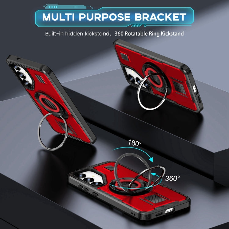 For Samsung Galaxy S25 5G Ring Holder Carbon Fiber PC Hybrid TPU Phone Case(Red) - Galaxy S25 5G Cases by PMC Jewellery | Online Shopping South Africa | PMC Jewellery | Buy Now Pay Later Mobicred