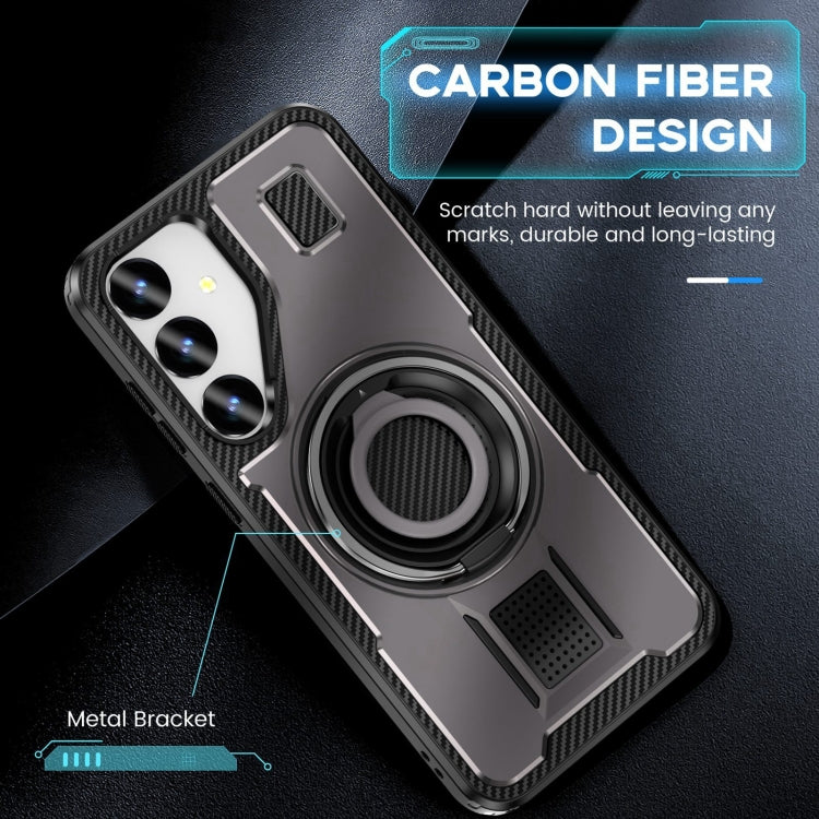 For Samsung Galaxy S25 5G Ring Holder Carbon Fiber PC Hybrid TPU Phone Case(Grey) - Galaxy S25 5G Cases by PMC Jewellery | Online Shopping South Africa | PMC Jewellery | Buy Now Pay Later Mobicred