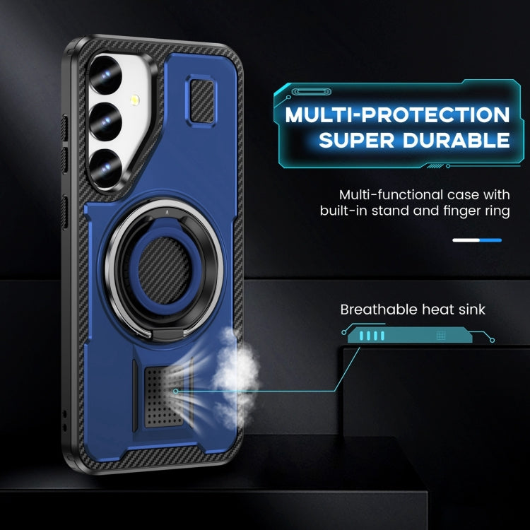 For Samsung Galaxy S25 5G Ring Holder Carbon Fiber PC Hybrid TPU Phone Case(Blue) - Galaxy S25 5G Cases by PMC Jewellery | Online Shopping South Africa | PMC Jewellery | Buy Now Pay Later Mobicred