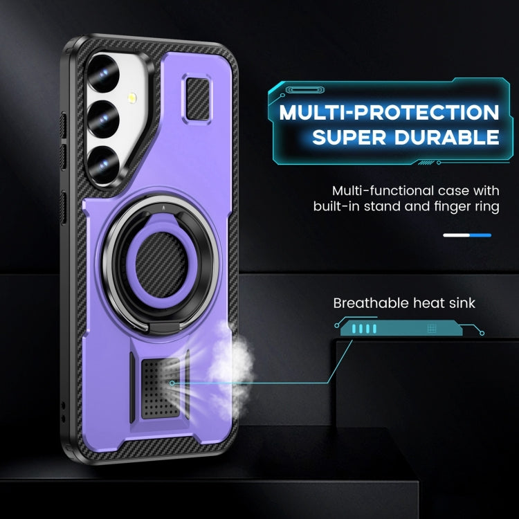 For Samsung Galaxy S25 5G Ring Holder Carbon Fiber PC Hybrid TPU Phone Case(Purple) - Galaxy S25 5G Cases by PMC Jewellery | Online Shopping South Africa | PMC Jewellery | Buy Now Pay Later Mobicred