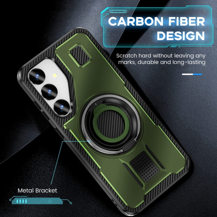 For Samsung Galaxy S25+ 5G Ring Holder Carbon Fiber PC Hybrid TPU Phone Case(Army Green) - Galaxy S25+ 5G Cases by PMC Jewellery | Online Shopping South Africa | PMC Jewellery | Buy Now Pay Later Mobicred