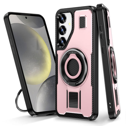 For Samsung Galaxy S25+ 5G Ring Holder Carbon Fiber PC Hybrid TPU Phone Case(Rose Gold) - Galaxy S25+ 5G Cases by PMC Jewellery | Online Shopping South Africa | PMC Jewellery | Buy Now Pay Later Mobicred