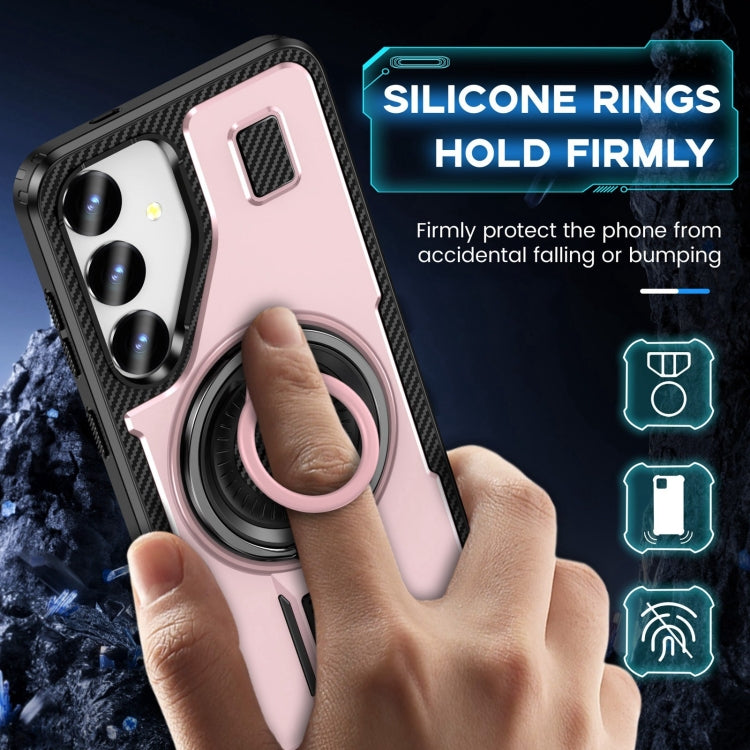 For Samsung Galaxy S25+ 5G Ring Holder Carbon Fiber PC Hybrid TPU Phone Case(Rose Gold) - Galaxy S25+ 5G Cases by PMC Jewellery | Online Shopping South Africa | PMC Jewellery | Buy Now Pay Later Mobicred