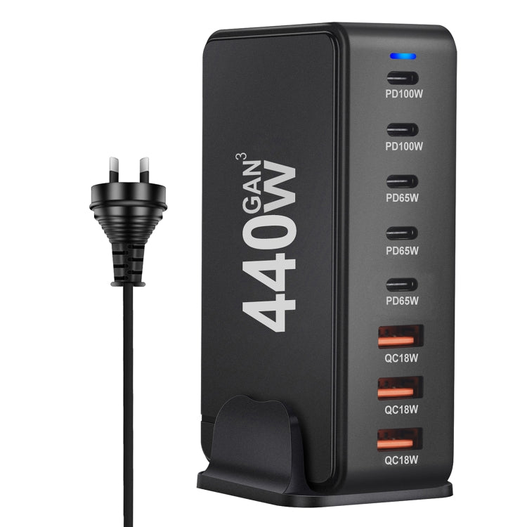 440W GaN USB Power Adapter Travel Charger with 3 x USB, 5 x PD Port, Plug:AU Plug(Black) - Multifunction Charger by PMC Jewellery | Online Shopping South Africa | PMC Jewellery | Buy Now Pay Later Mobicred