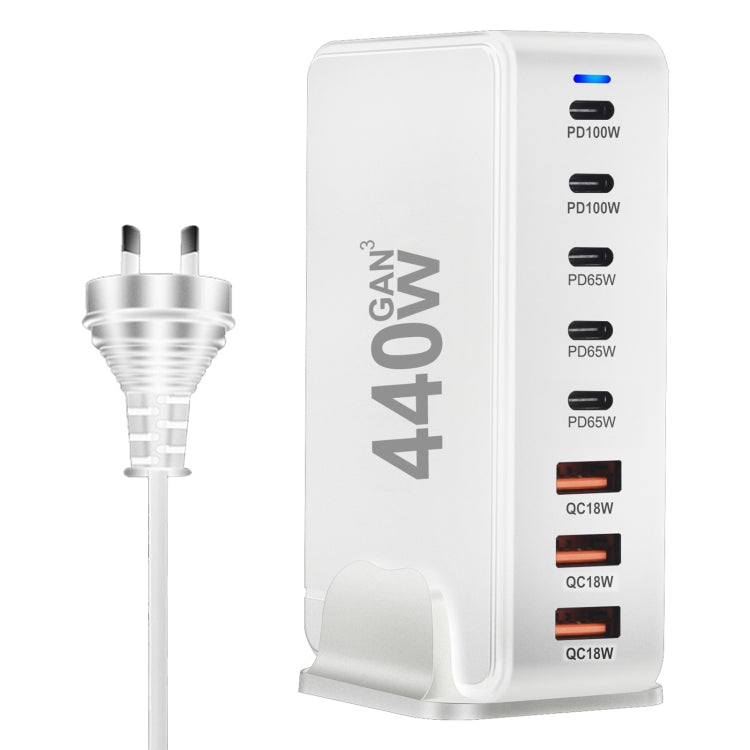 440W GaN USB Power Adapter Travel Charger with 3 x USB, 5 x PD Port, Plug:AU Plug(White) - Multifunction Charger by PMC Jewellery | Online Shopping South Africa | PMC Jewellery | Buy Now Pay Later Mobicred