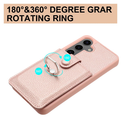 For Samsung Galaxy S25+ 5G Litchi Texture Drawing Card Bag Ring Holder Phone Case(Rose Gold) - Galaxy S25+ 5G Cases by PMC Jewellery | Online Shopping South Africa | PMC Jewellery | Buy Now Pay Later Mobicred