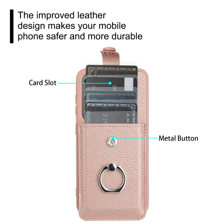 For Samsung Galaxy S25+ 5G Litchi Texture Drawing Card Bag Ring Holder Phone Case(Rose Gold) - Galaxy S25+ 5G Cases by PMC Jewellery | Online Shopping South Africa | PMC Jewellery | Buy Now Pay Later Mobicred